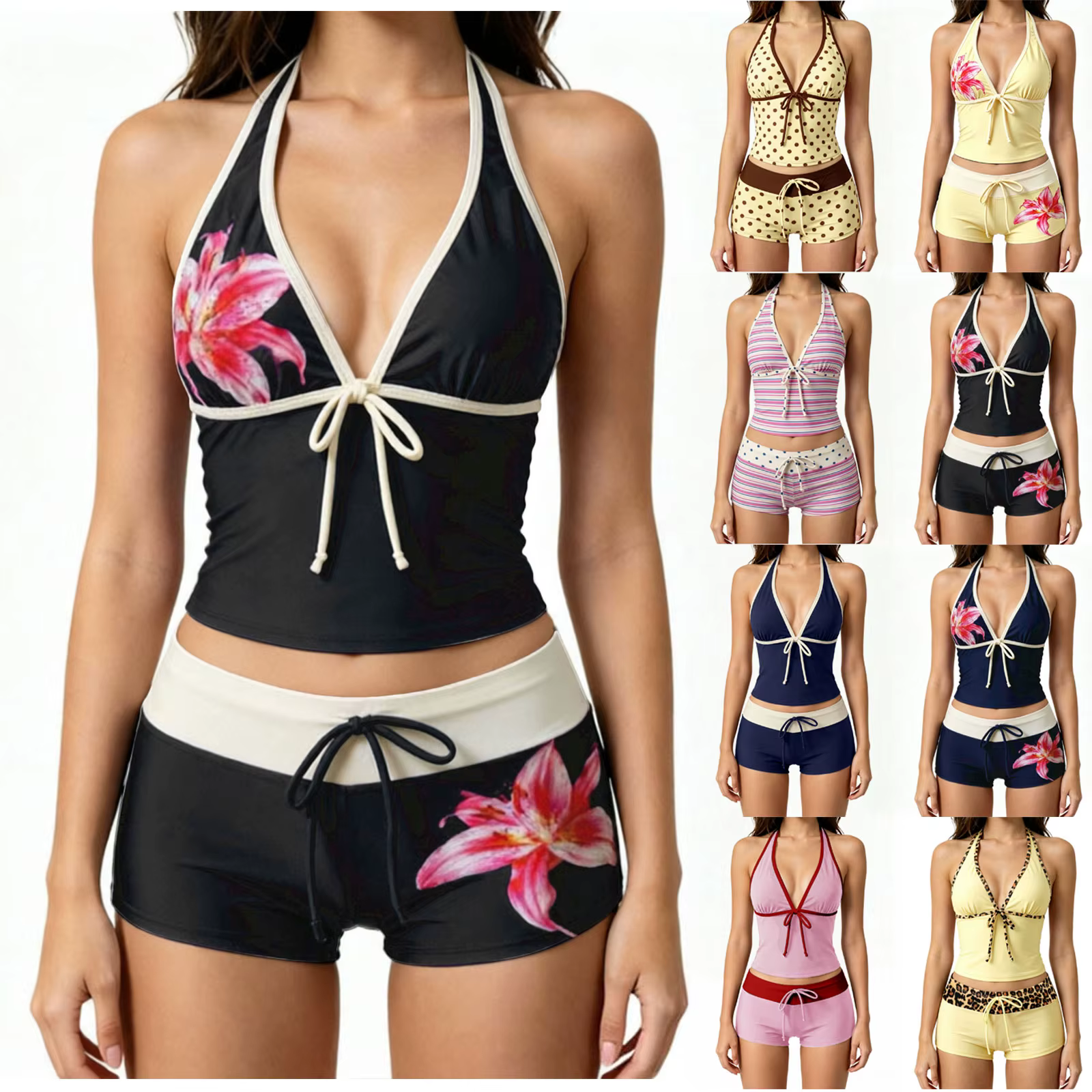 Tankini pour femmes, ensemble de bikini 2 pièces, haut de tankini avec short, maillot de bain mignon à pois, ensembles de bikini sans bretelles pour femmes