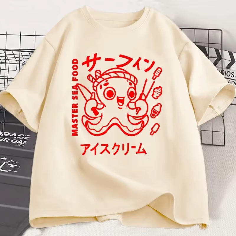 T-shirt manches courtes femme, humoristique et Vintage, avec image de poulpe japonaise, drôle, Y2k, doux, unisexe, décontracté, vêtements pour femmes