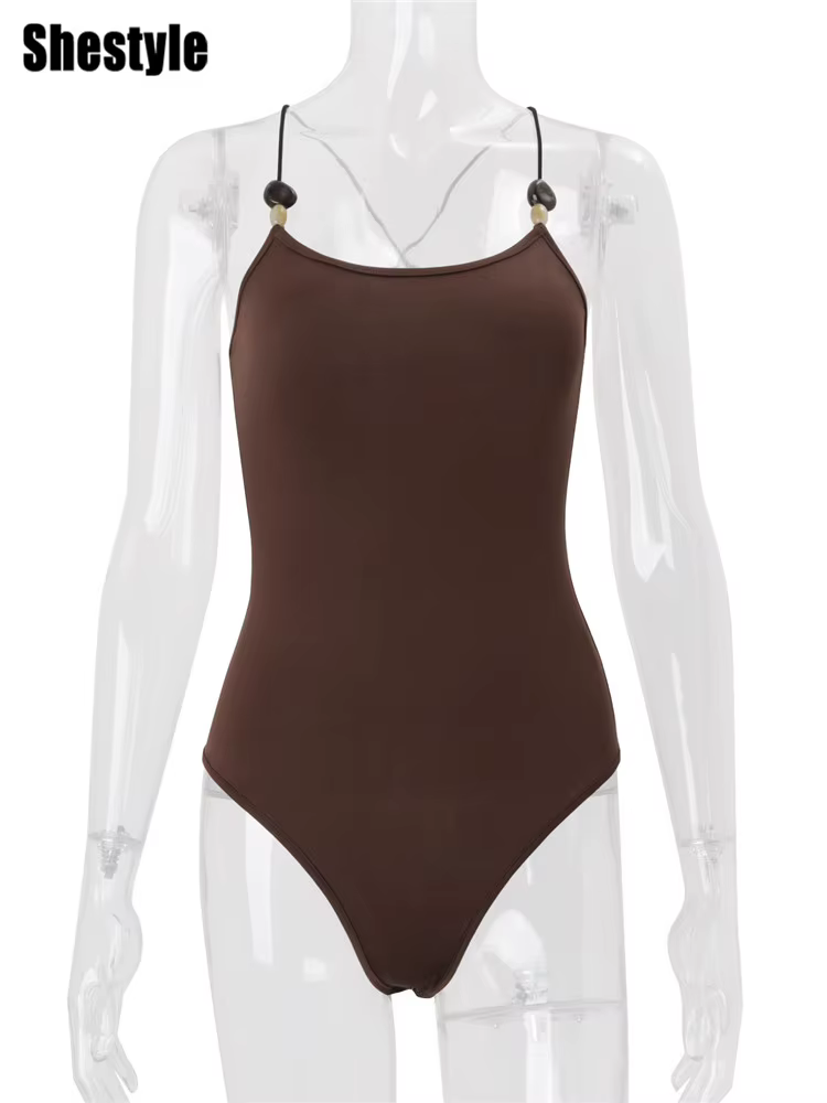 Shestyle Body marron à fines bretelles pour femme