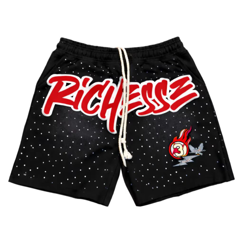 Nouveaux shorts graphiques Richesse pour hommes, style streetwear Y2K, imprimé lettres, shorts en maille à étoiles, été, hip hop, Harajuku, décontractés, shorts de sport