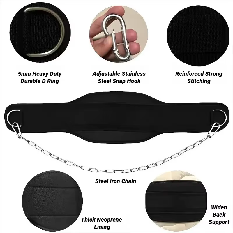 Nouveau style de ceinture de musculation pour le dos avec chaîne pour la musculation, la musculation, les tractions, l'entraînement de la force, la ceinture de charge épaisse