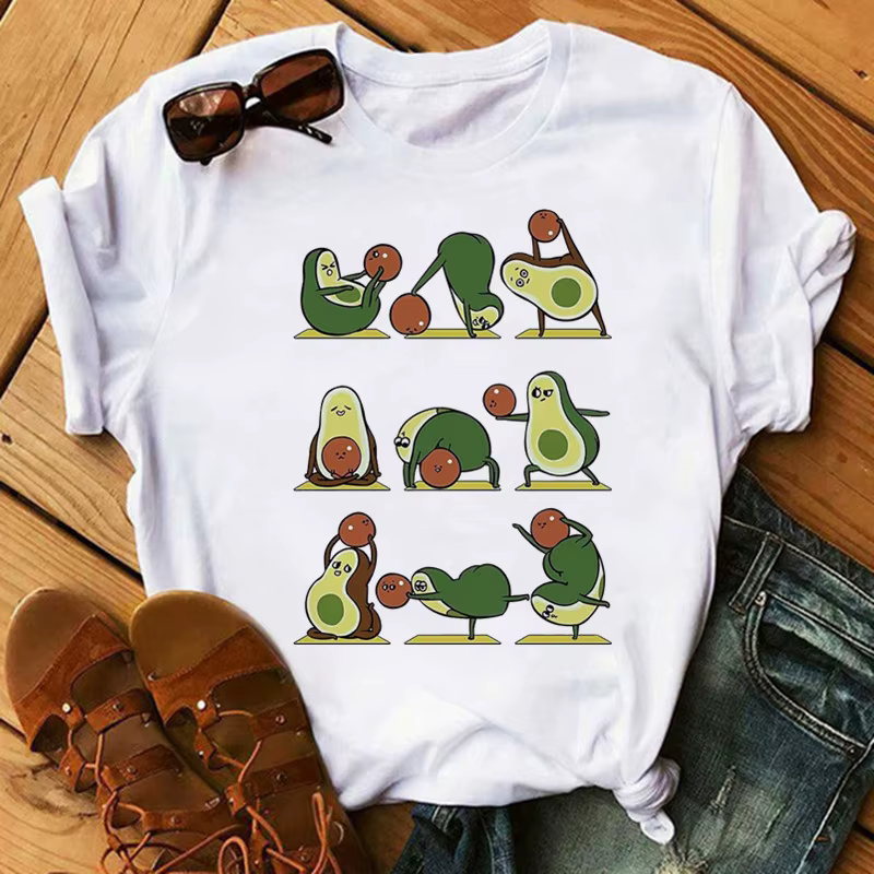 PDPyoga-T-shirt de fitness imprimé graphique animal pour femme, T-shirt Kawaii décontracté, T-shirt Harajuku esthétique, T-shirt blanc Y-Tee, poses drôles