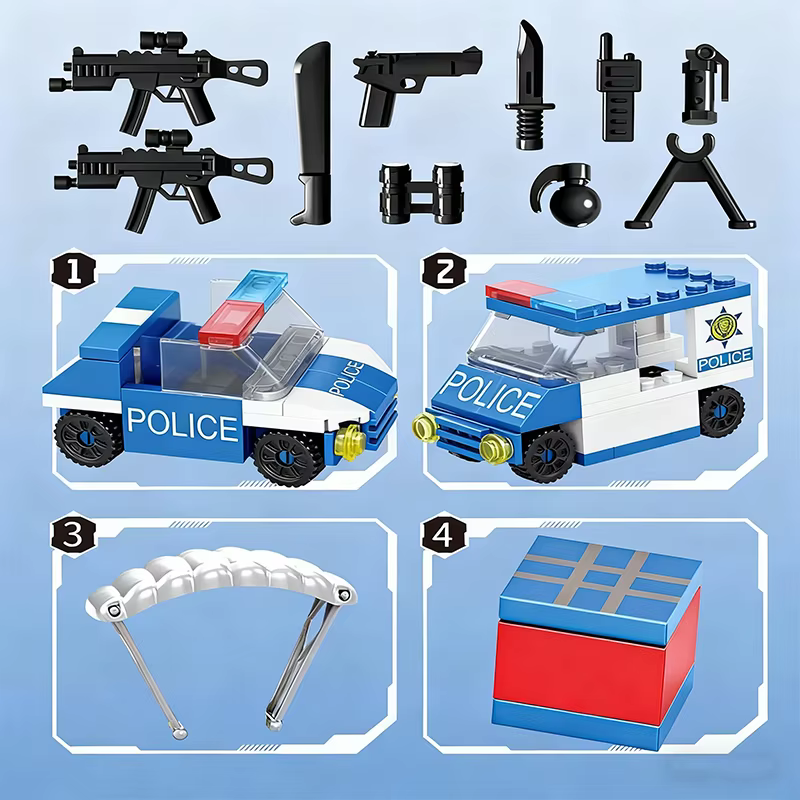 Ensemble de blocs de construction de la station de police de la ville, modèle de voiture en briques à construire soi-même pour garçons, jouet éducatif pour enfants, cadeau