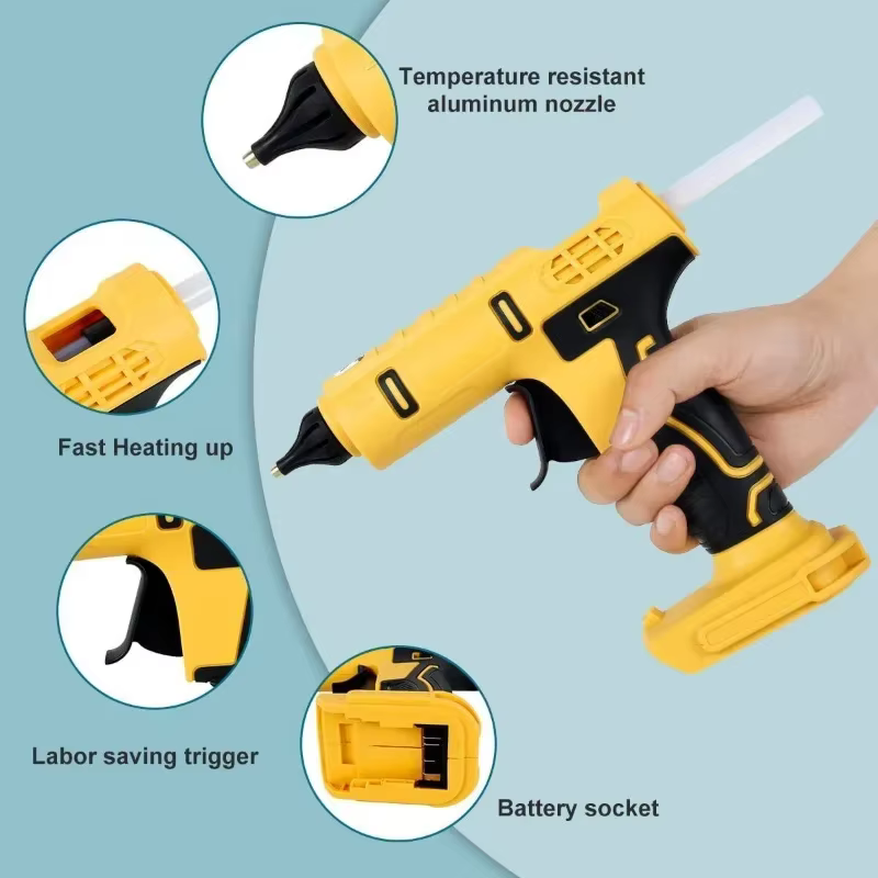 Pistolet à colle chaude électrique portatif sans fil, réparation de pistolet à Air chaud de soudage thermofusible, buse Anti-brûlure avec 10 bâtons pour batterie Dewalt