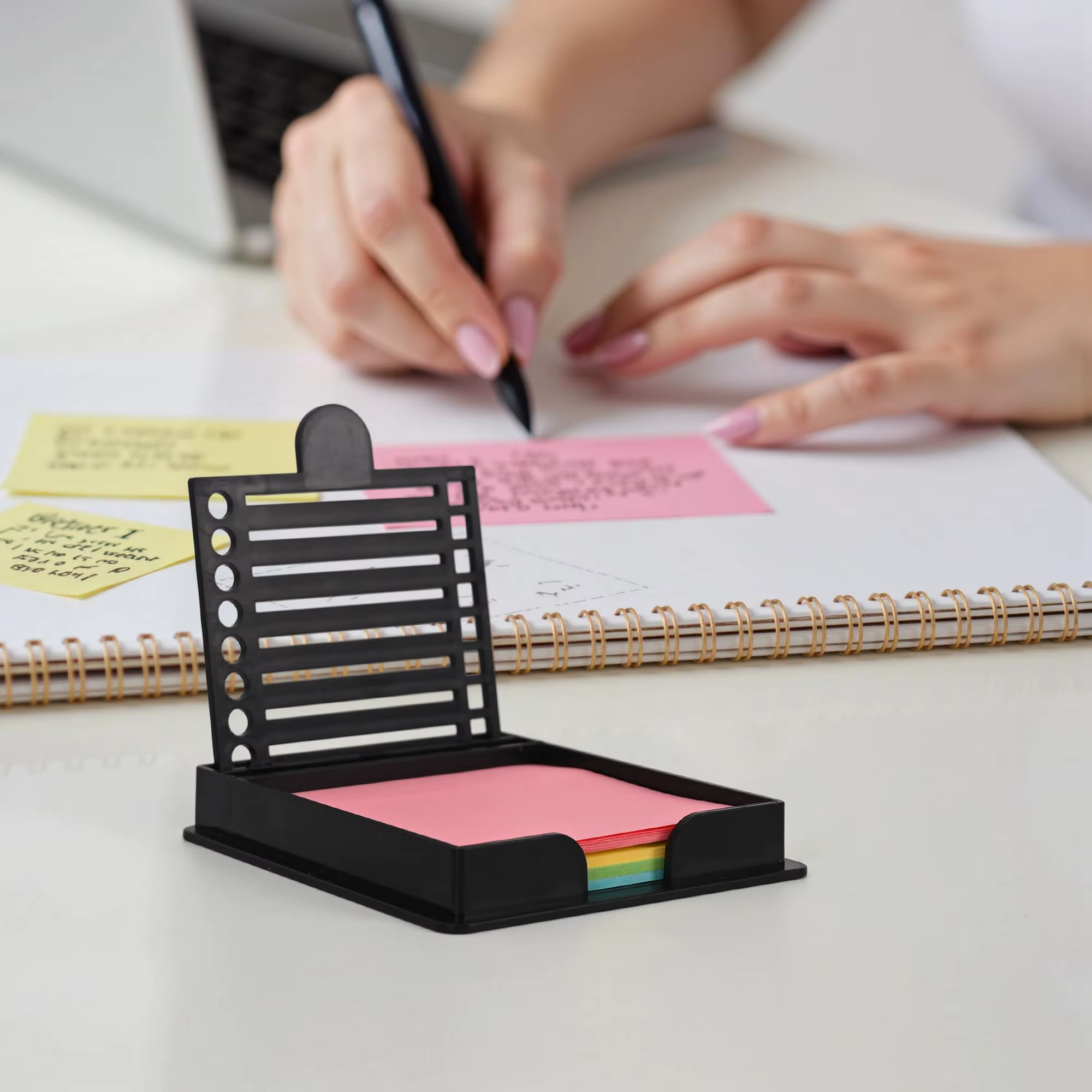 Support pour notes autocollantes compatible avec les notes Post-it, distributeur avec gabarits de dessin, organiseur de bloc-notes en boîte