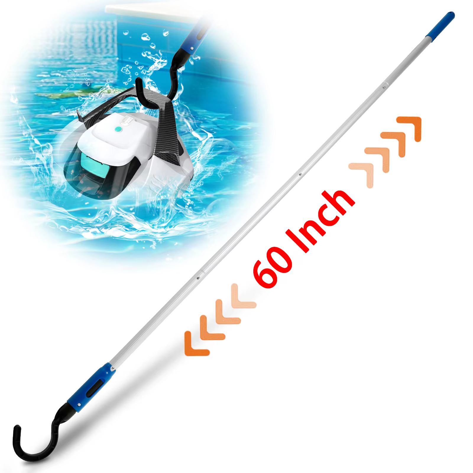 Crochet de poteau de piscine étendu de 60 pouces, télescopique réglable en alliage d'aluminium pour saisir le crochet de poteau de Robot sous vide, piscine hors sol