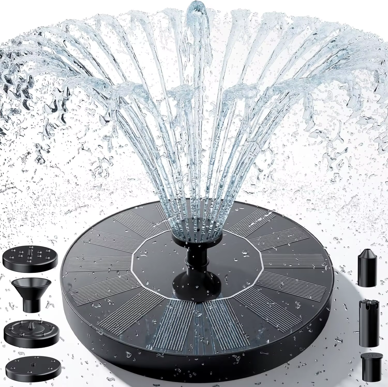 Pompe à eau solaire d'extérieur avec 6 buses, fontaine pour bain d'oiseaux, pour cour, jardin, piscine, bassin, aquarium, décoration
