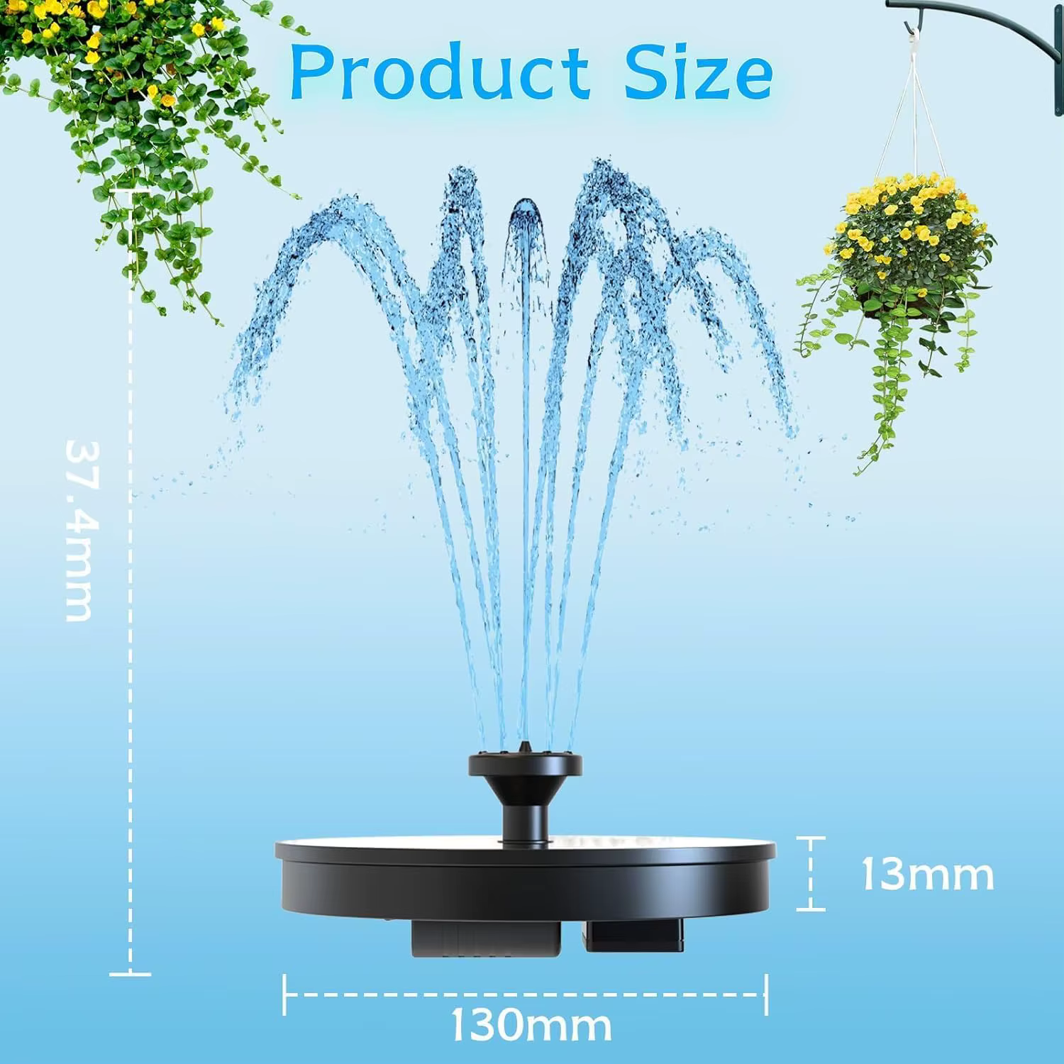 Pompe à eau solaire d'extérieur avec 6 buses, fontaine pour bain d'oiseaux, pour cour, jardin, piscine, bassin, aquarium, décoration