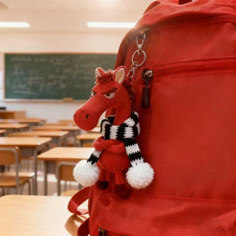 Porte-clés cheval en peluche drôle, poney impertinente, pendentif à breloque, visage grincheux, poupée animale en peluche mignonne, accessoires pour sac à dos