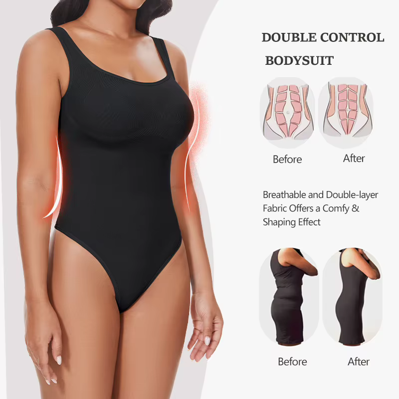 Body pour femmes contrôle du ventre Shapewear sans manches col carré dos nu débardeur décontracté string