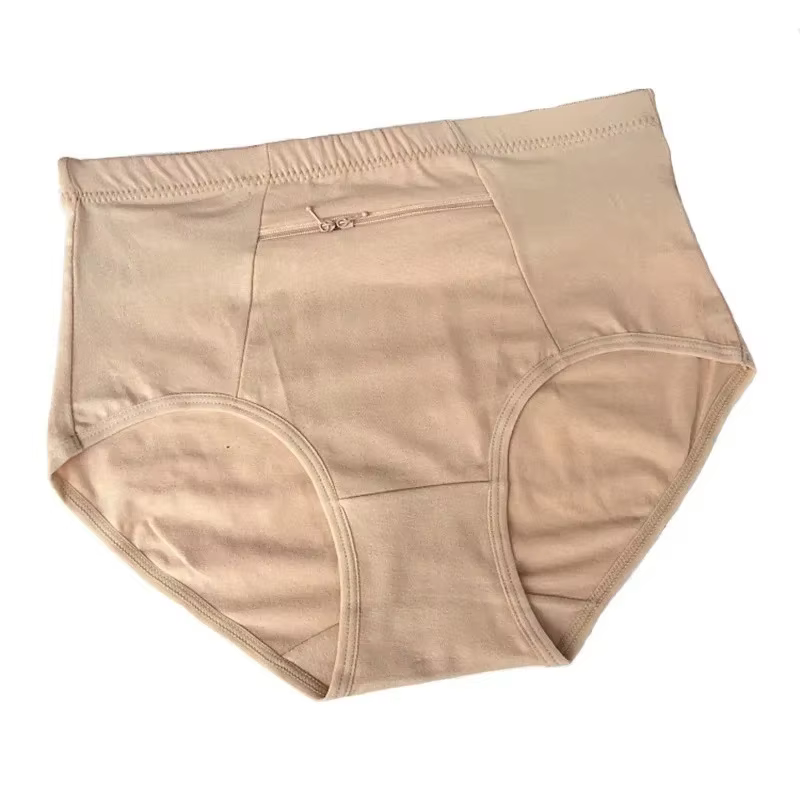 Femmes poche culottes grande taille sous-vêtements femme coton slips solide fermeture éclair Lingerie