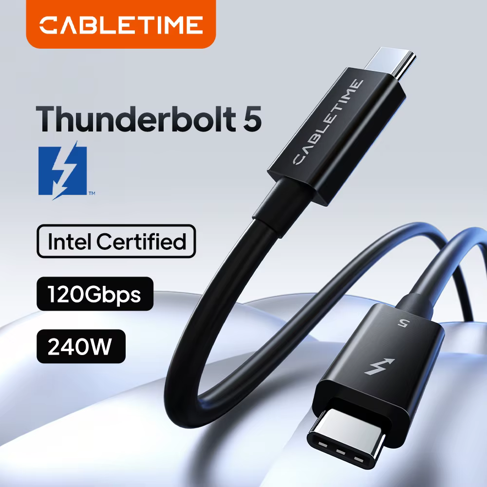 Câble CABLETIME Thunderbolt 5 120Gbps PD 240W câble de données certifié Intel charge rapide 8K60Hz câble de Type C pour SSD Mac/PC iPad