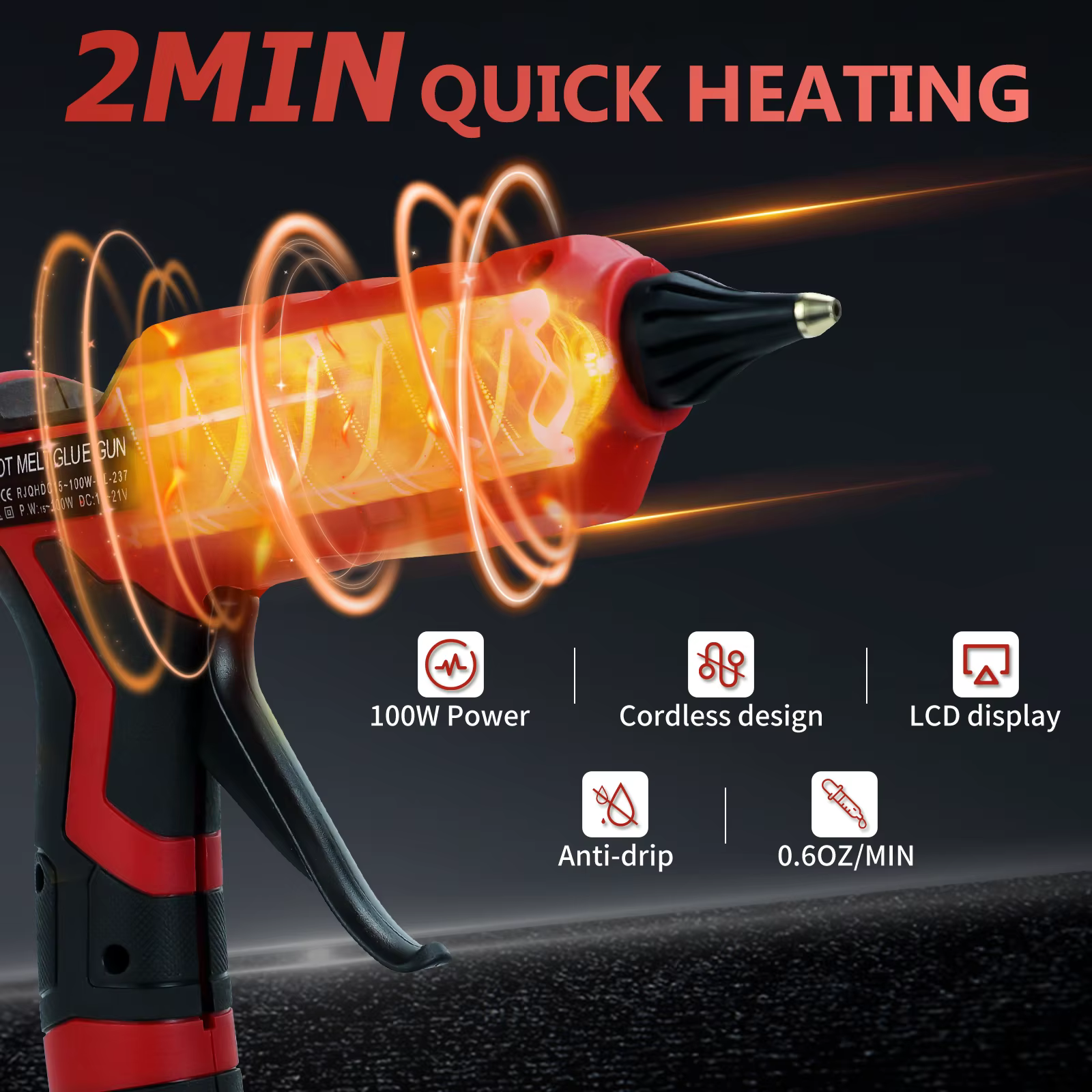 Pistolet à colle thermofusible sans fil 100 W 100 ℃ -200 ℃   Écran numérique LCD avec 10 bâtons de colle de 11 mm pour batterie Milwaukee 18 V (sans batterie)