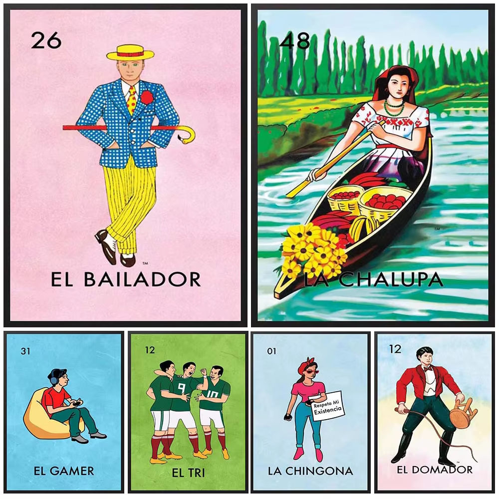 Affiches de cartes de jeu de loterie mexicaine de dessin animé EL BAILADOR, images murales pour salon, peinture sur toile d'art mural sans cadre