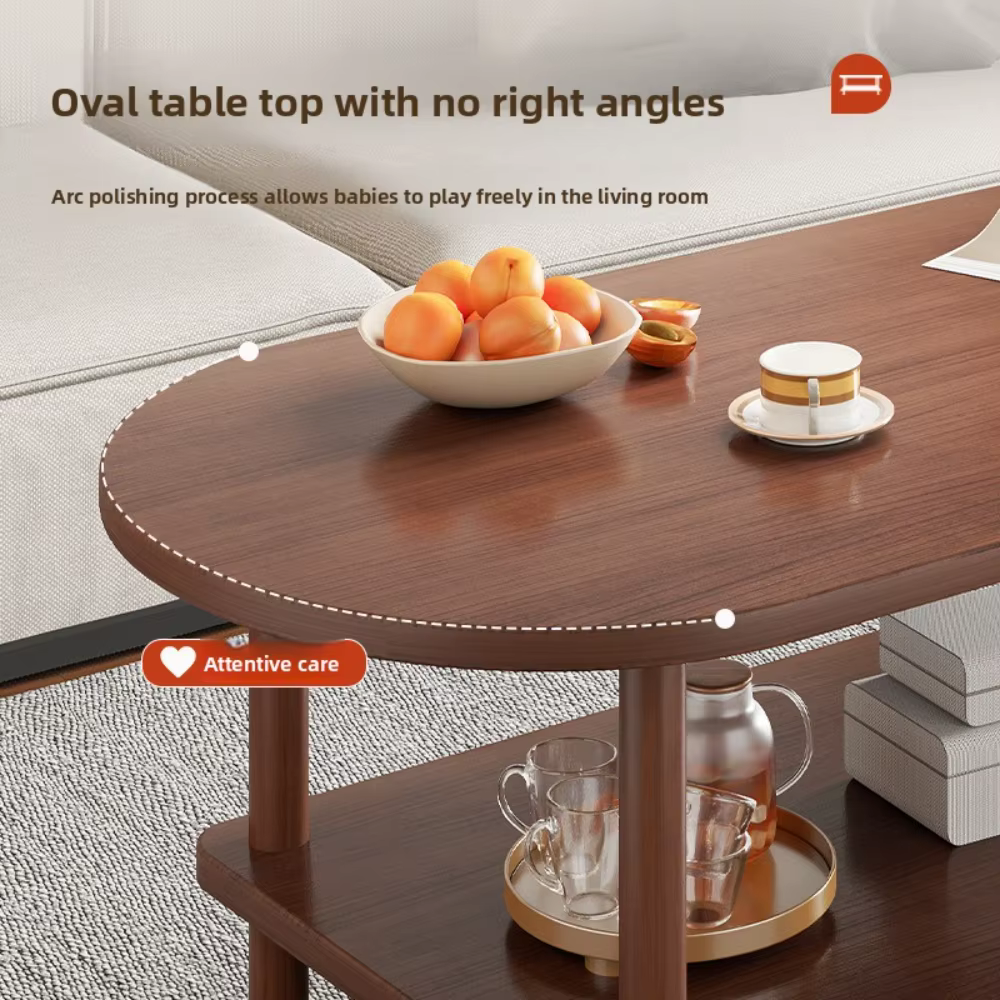 Table basse ovale pour salon, mobilier compact pour appartement, moderne, simple, à double niveau de rangement, facile à nettoyer