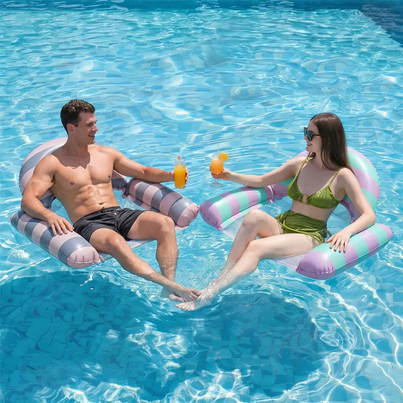 Radeau flottant, chaise longue de bain, lit flottant, bouée de natation, double dossier pliable, flotteur de piscine