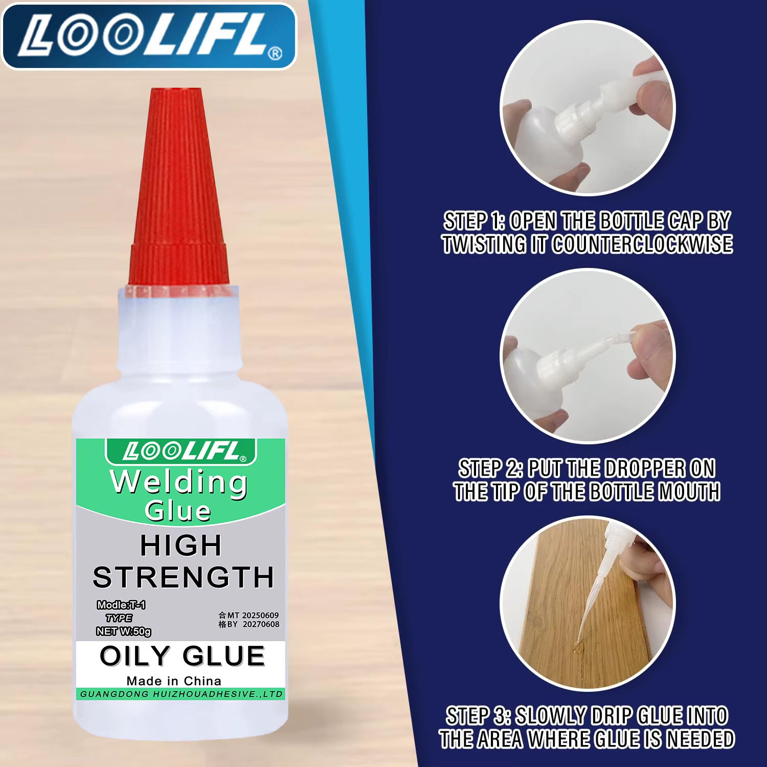 LOOLIFL 50g Colle à base d'huile à haute résistance pour le soudage, super colle à base d'huile, colle CA de haute qualité - colle universelle instantanée pour la résine, la céramique, le métal, le ve