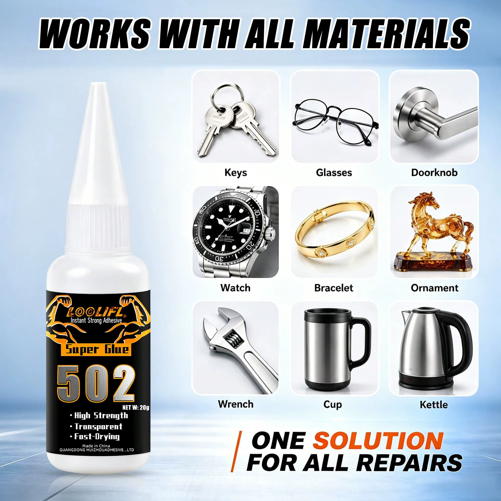 LOOLIFL 20g 502 Super Glue, adhésif instantané puissant, séchage rapide, transparent, pour plastique, métal, bois, céramique, bricolage, artisanat, réparation