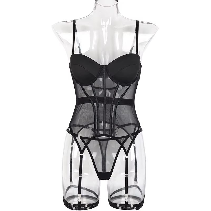 Lingerie Lxury marque body dos nu hauts pour femmes 3 pièces ensemble de Lingerie avec jarretière robes sexy pour les femmes