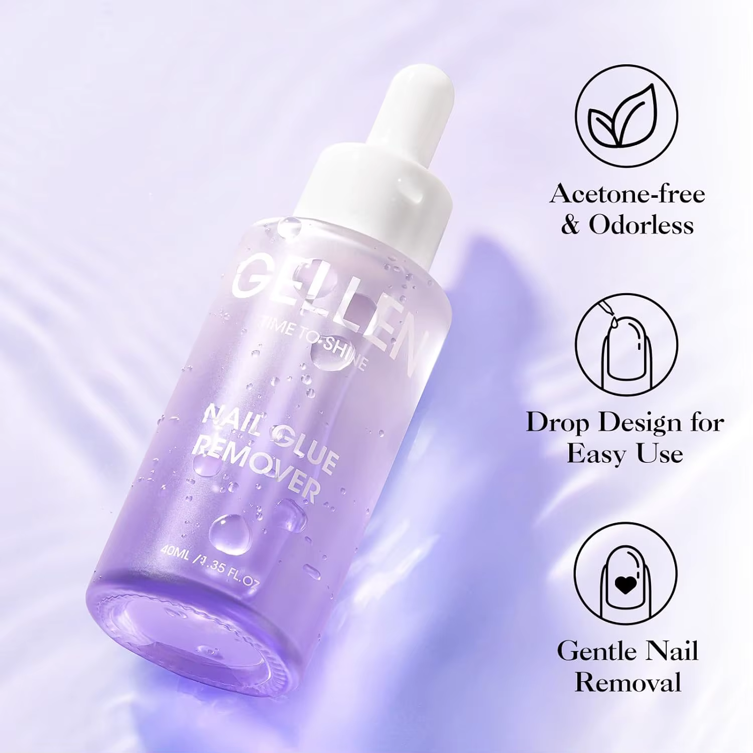 GELLEN 40ml Dissolvant de Colle à Ongles Formule Douce pour Ongles Postiches Gel UV Faux Ongles Dissolvant Sans Acétone Inodore Fournitures de Soins des Ongles