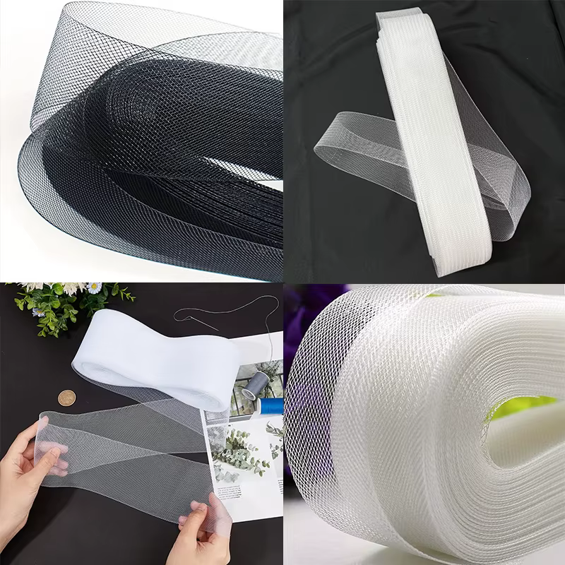 Tresse rigide en crin de cheval pour couture de désossage en Polyester, accessoires de robe de mariée, robe de danse, bricolage de couture blanc/noir/Transparent