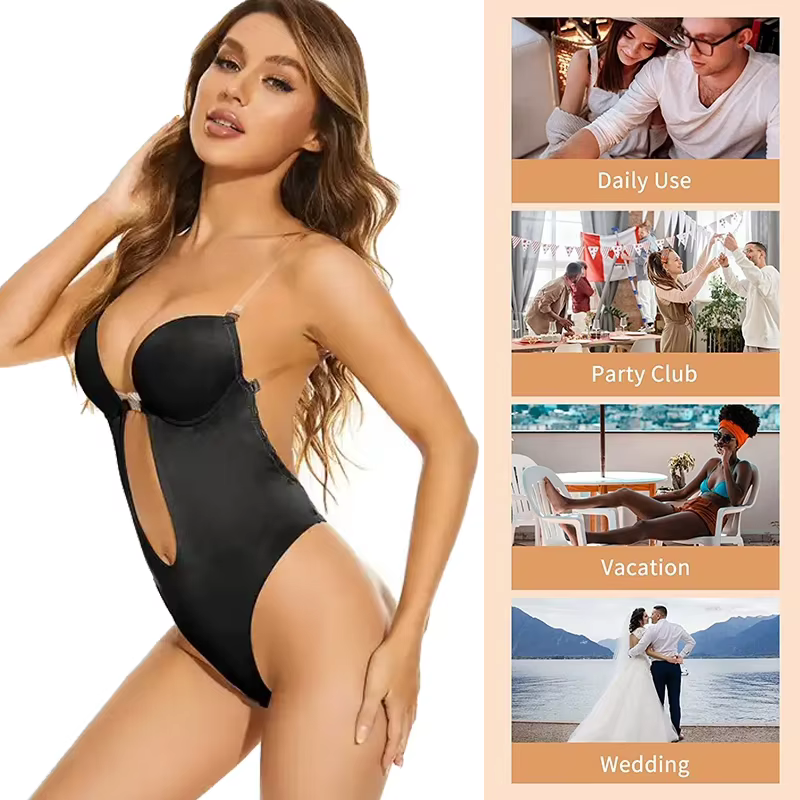 Body Invisible femmes string Shaper gaine amincissante Sexy col en v profond dos nu Corset plongeant rembourré Push Up sous-vêtements amincissants