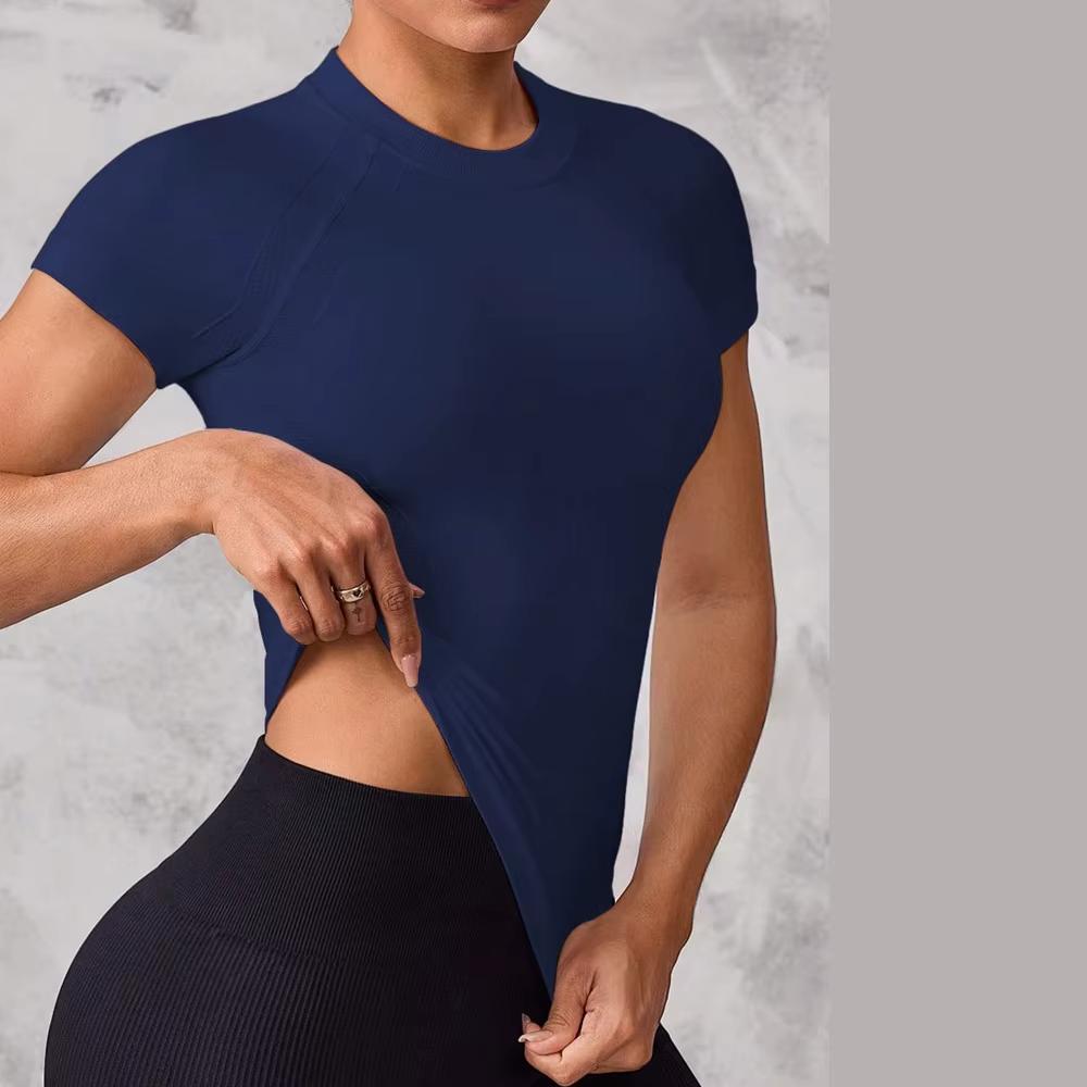 Haut de sport à manches courtes pour femmes, tissu respirant et à séchage rapide, adapté à la course et au yoga,