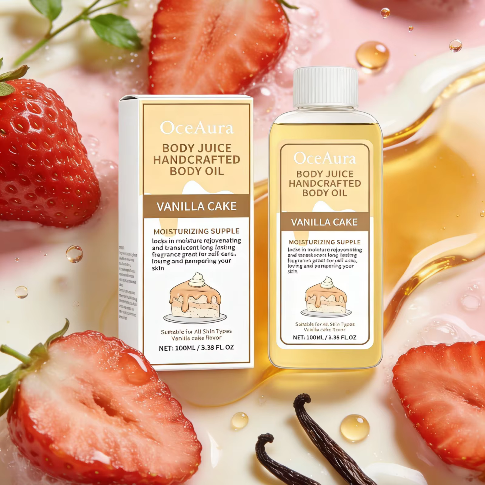 OceAura huile corporelle parfumée vanille parfum longue durée hydratant rajeunissement de la peau huile de noix de coco huile de Massage corporel fraise