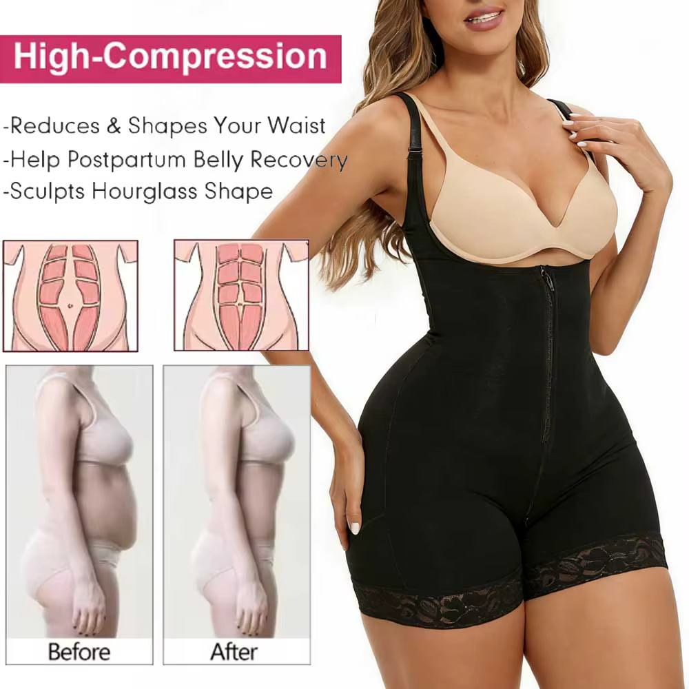 Body gainant pour femme avec fermeture éclair à l'entrejambe