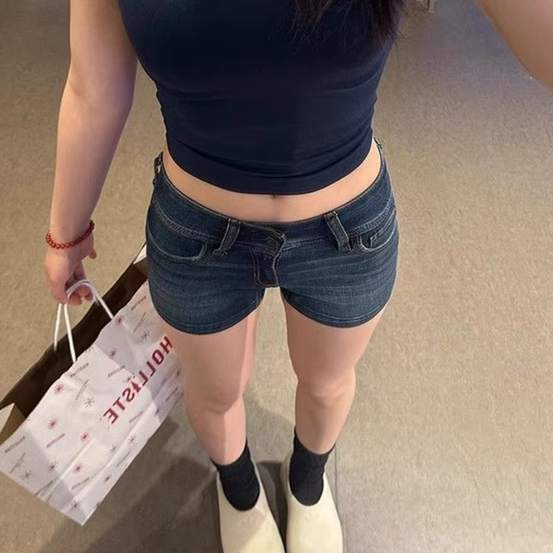 Short en Jean taille basse pour femme, pantalon court, Slim, élastique, Vintage, Y2K, Streetwear, tendance, été, 2026