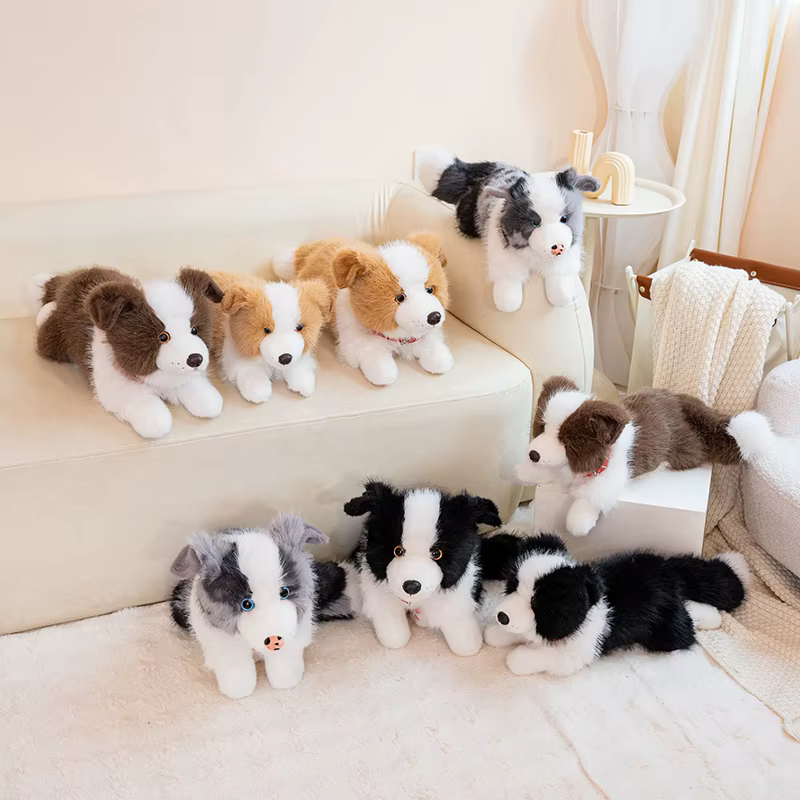 Jouets en peluche style collier Border Collie, quatre couleurs, 40/50CM, poupée chiot en peluche douce, jouets amusants pour enfants, cadeaux