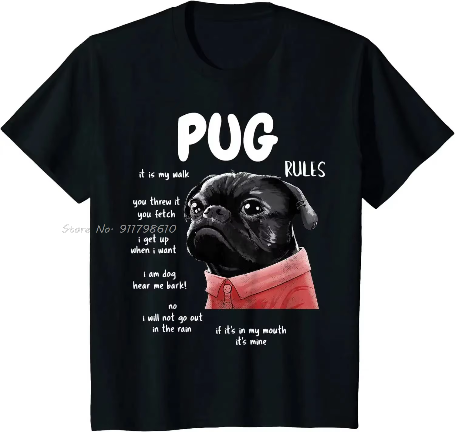 Mignon Kawaii drôle noir carlin chien règles cadeaux surdimensionné T-shirt enfants coton T-shirt quotidien vêtements pour hommes été unisexe hauts t-shirts