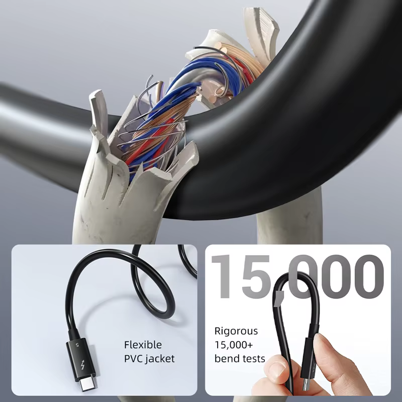 Câble CABLETIME Thunderbolt 5 120Gbps PD 240W câble de données certifié Intel charge rapide 8K60Hz câble de Type C pour SSD Mac/PC iPad