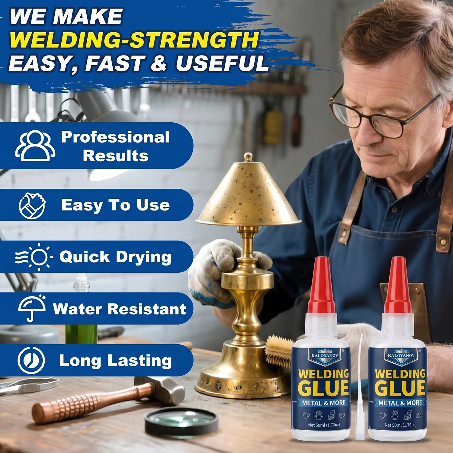 Colle métallique ultra-résistante 50g – Adhésif liquide transparent rapide pour souder l'aluminium, l'acier inoxydable, le plastique, le bois, le caoutchouc et les réparations artisanales
