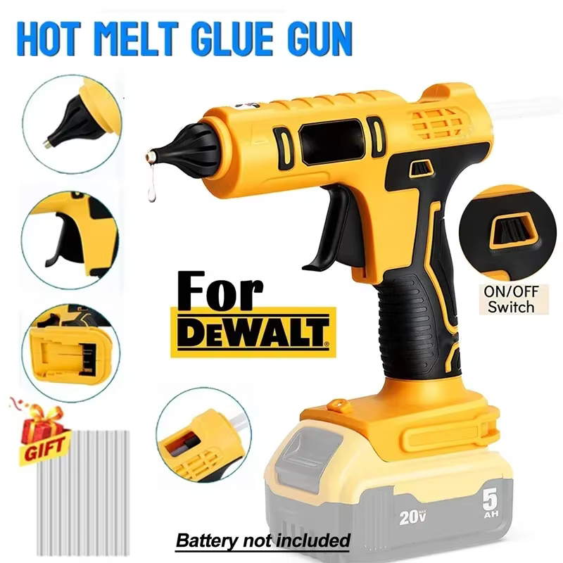 Pistolet à colle chaude électrique portatif sans fil, réparation de pistolet à Air chaud de soudage thermofusible, buse Anti-brûlure avec 10 bâtons pour batterie Dewalt