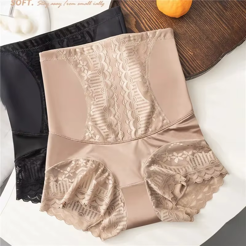 Femmes sans couture taille haute ventre contrôle Shorts culottes avec dentelle garniture
