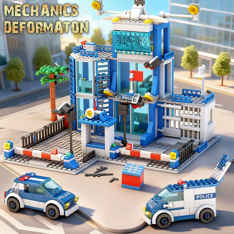 Ensemble de blocs de construction de la station de police de la ville, modèle de voiture en briques à construire soi-même pour garçons, jouet éducatif pour enfants, cadeau