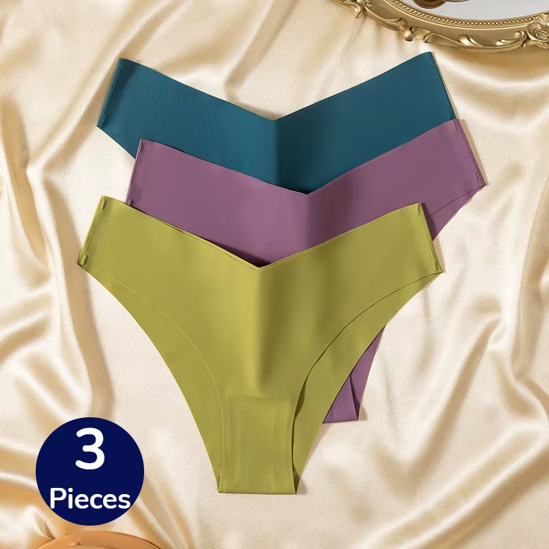 3 pièces/ensemble culottes pour femmes sous-vêtements sans couture coupe en V Lingerie respirante slips en Satin de soie