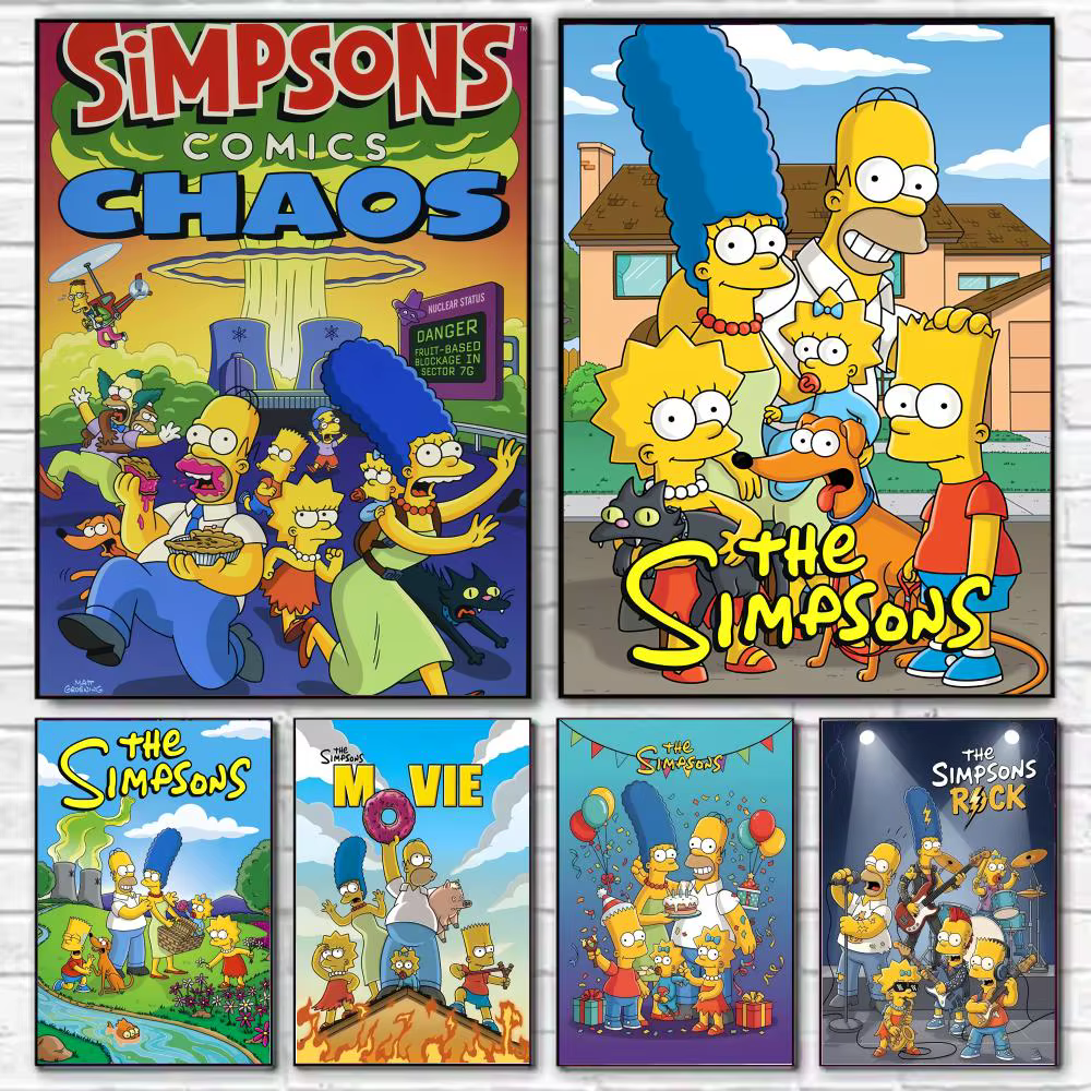 Affiche d'animation et de bande dessinée des Simpsons, art mural décoratif HD pour salon, chambre à coucher, café, décoration élégante pour la maison, cadeau