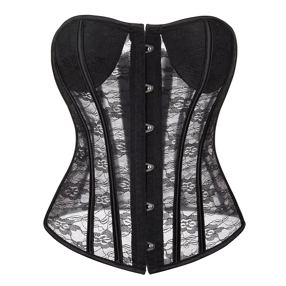 Corset Overbust Sexy en Dentelle Transparente pour Femme