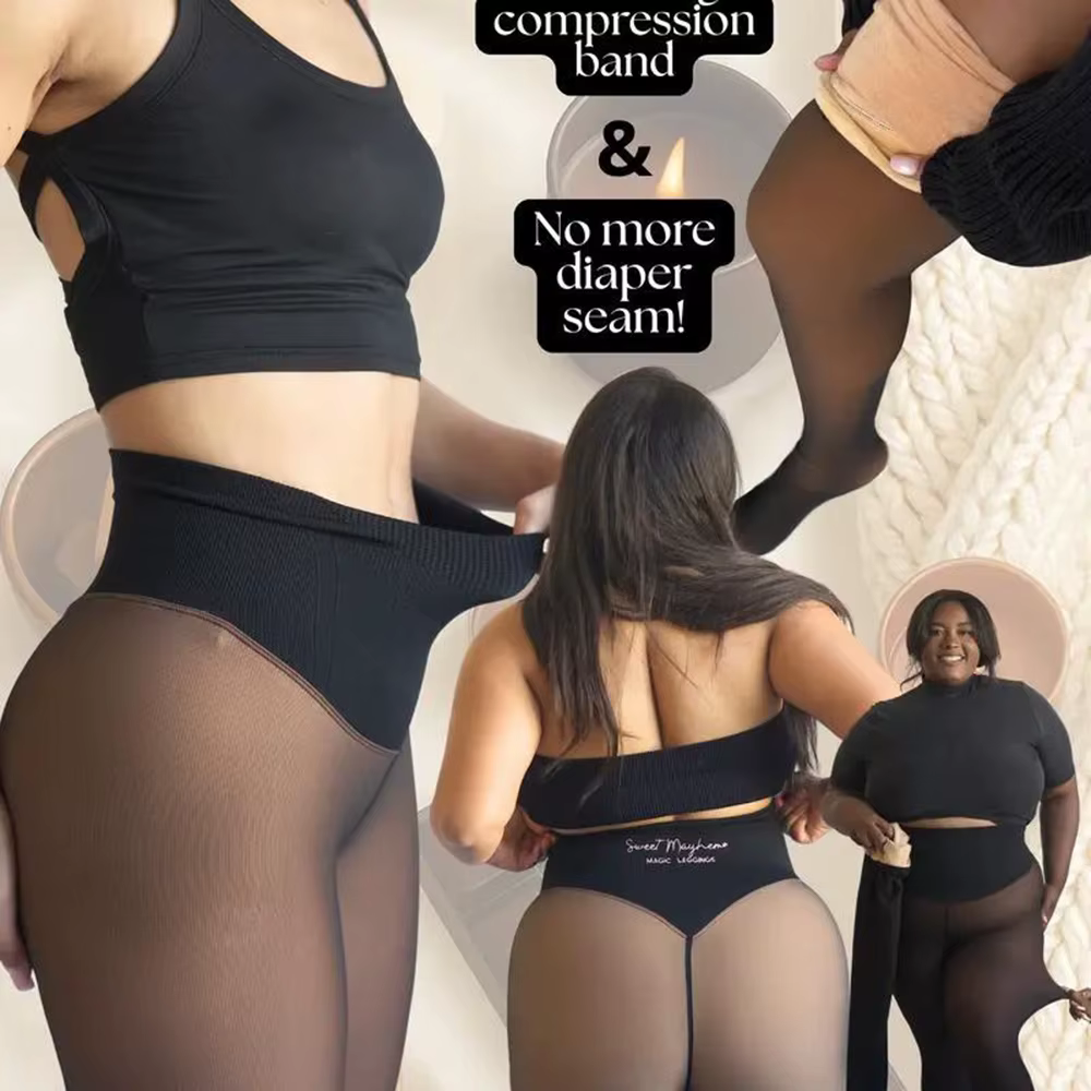 Leggings doublés en polaire magique pour femme – Collants façonnants à une couture avec bande de compression et conception de taille anti-rayures pour l'hiver chaud