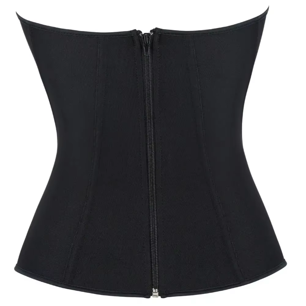 Corset Noir en Satin Respirant pour Femme, Bustier à Fermeture Éclair, Taille, Sexy, Body Shaper, Lingerie, Long Torse