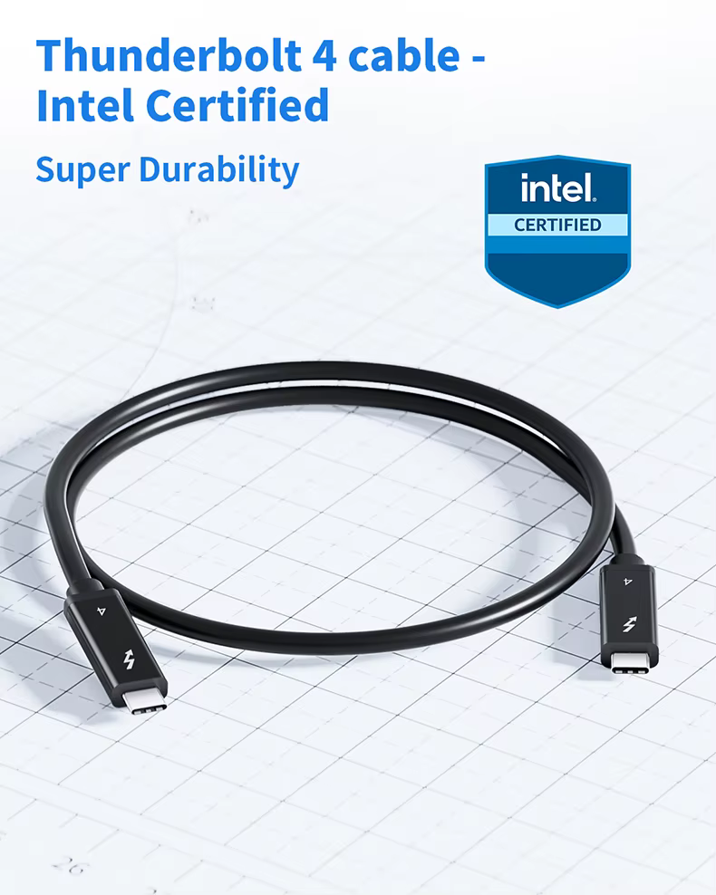 Câble Thunderboolt 4 certifié véritable 40G câble Thunderbolt 3 0.8M pour disques Thunderbolt Apple Macbook Pro Mac mini Imac Dell