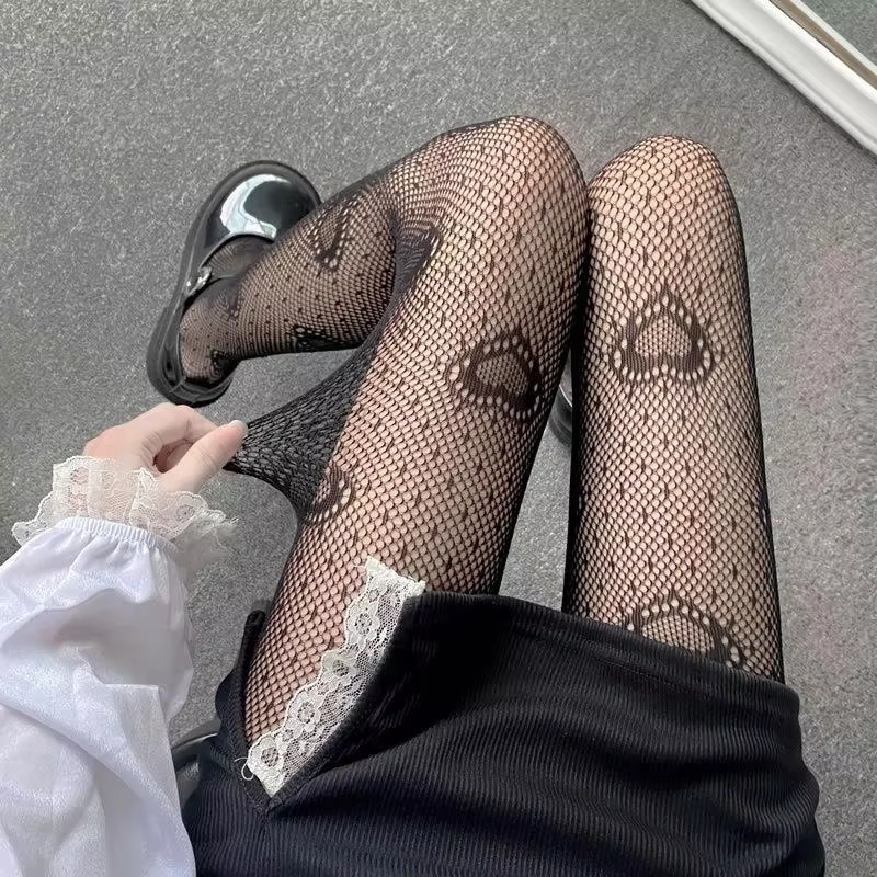 Coeur maille fille collants bas blanc résille collants femme pour femmes été Legging bas